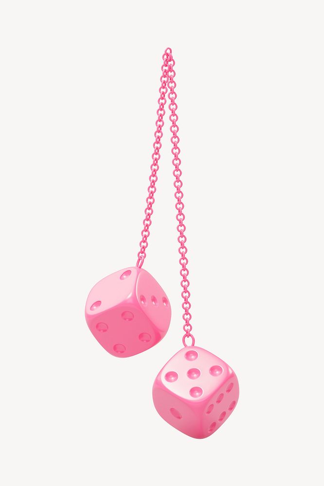 Pink dice & chain collage element, 3D rendering psd