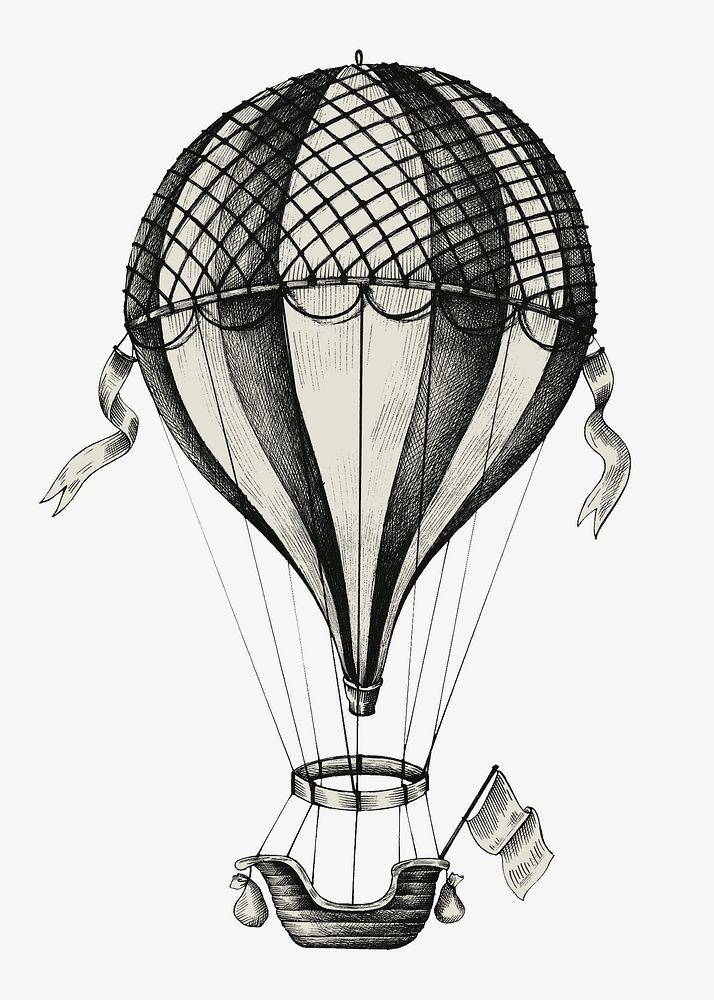 Hot air balloon collage element, vintage illustration psd