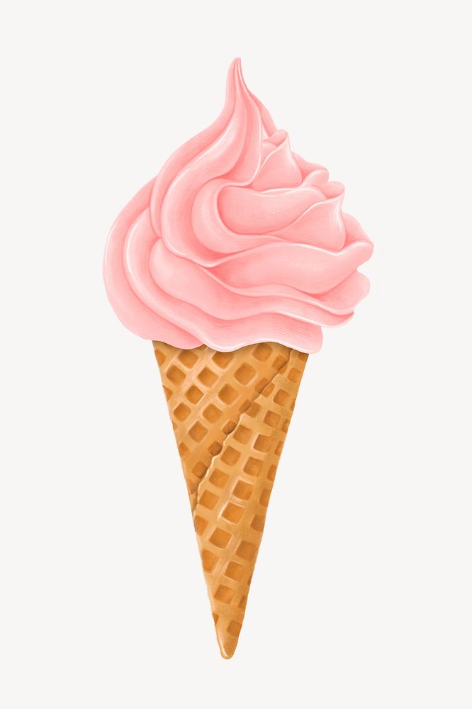 Strawberry soft serve, Summer dessert illustration psd