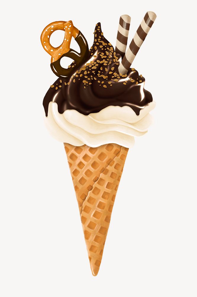 Chocolate covered vanilla soft serve, Summer dessert illustration