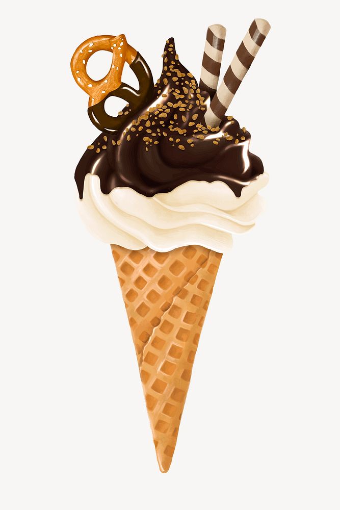 Chocolate covered vanilla soft serve, Summer dessert illustration vector