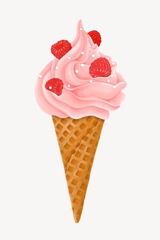 Pink berry soft serve, Summer dessert illustration psd