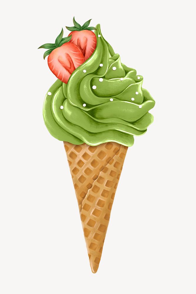 Matcha strawberry soft serve, Summer dessert illustration