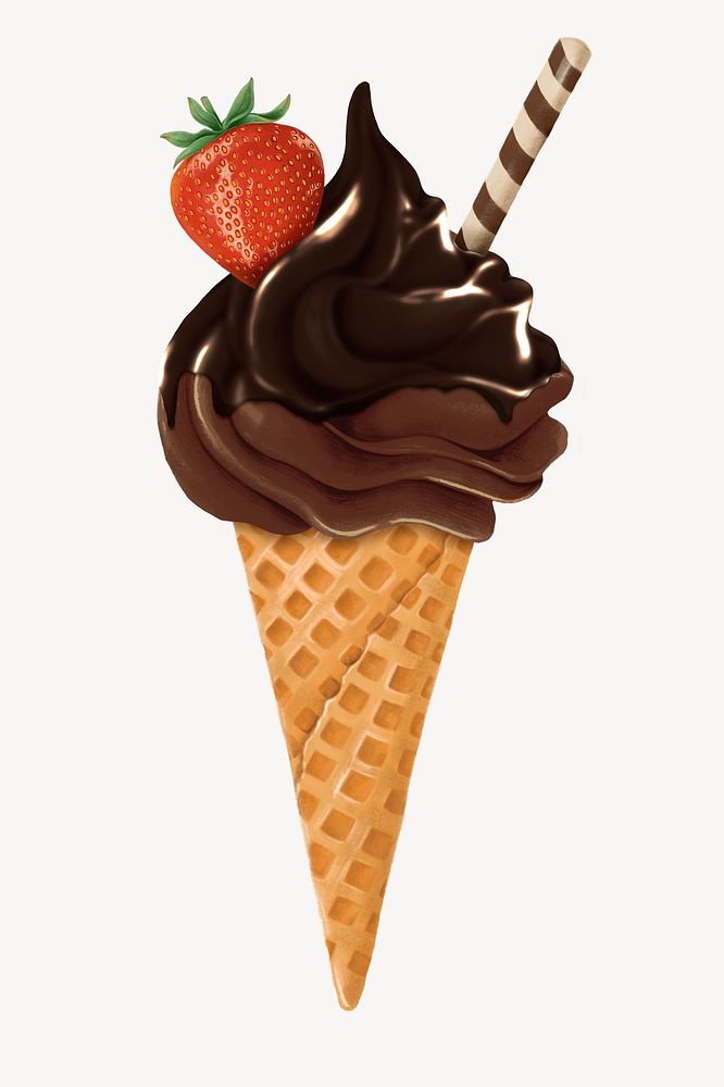 Chocolate strawberry soft serve, Summer dessert illustration psd