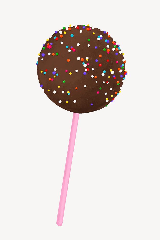 Chocolate sprinkled cake pop, party dessert illustration vector