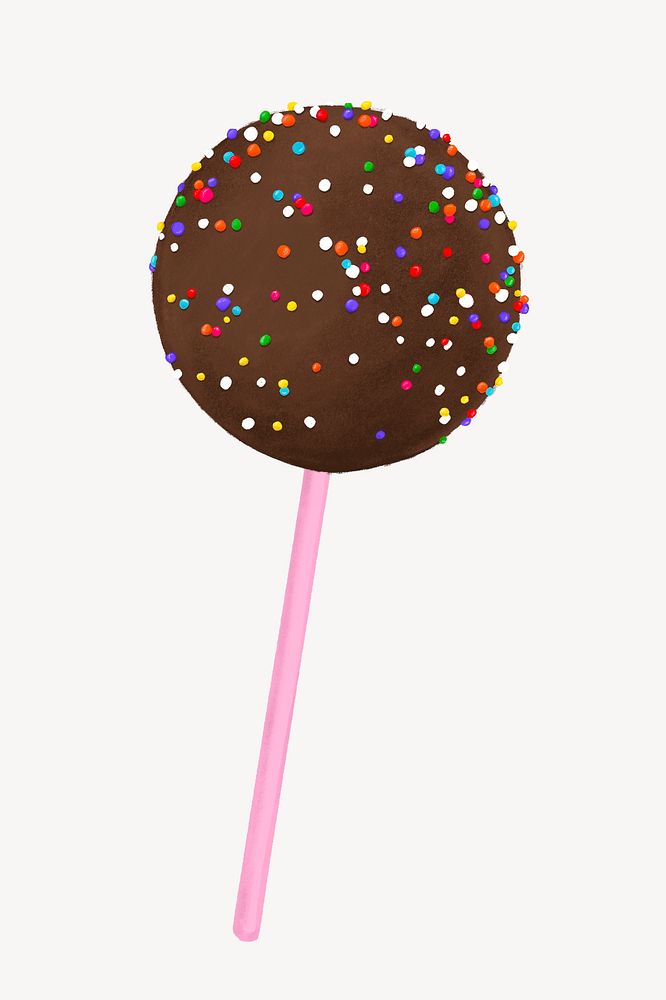 Chocolate sprinkled cake pop, party dessert illustration psd