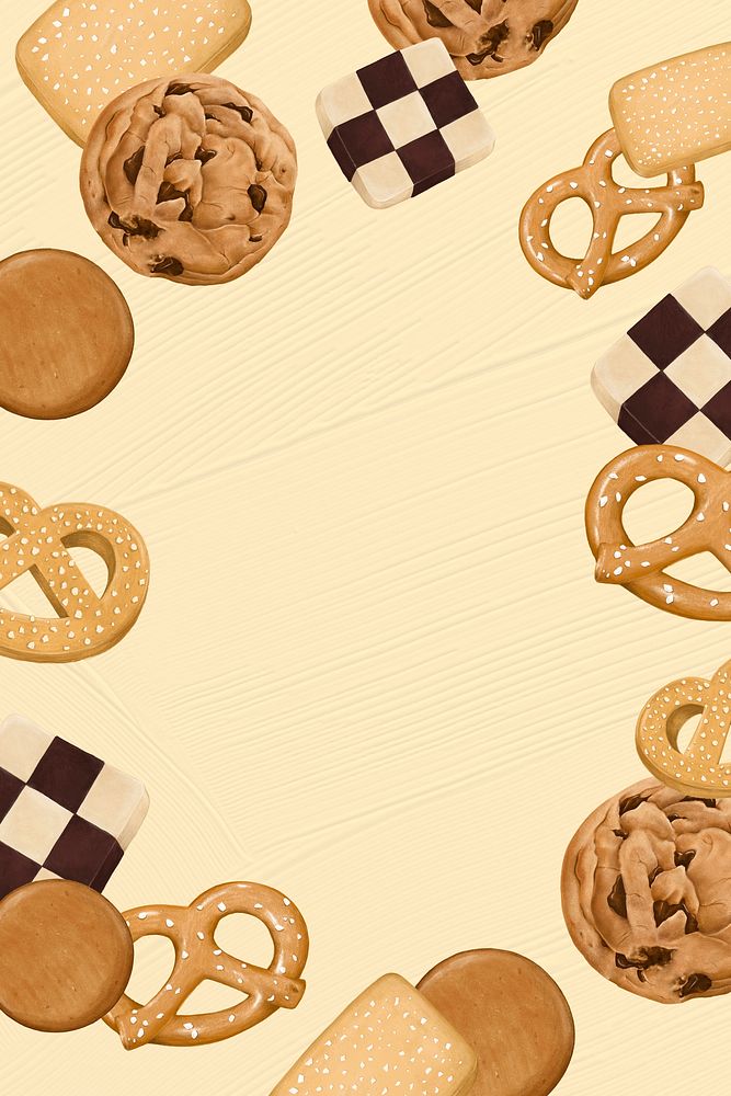 Beige biscuits frame background, dessert aesthetic illustration psd