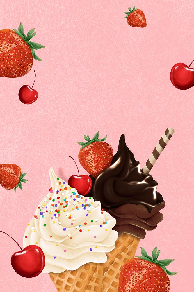 Pink ice-cream frame background, dessert illustration psd