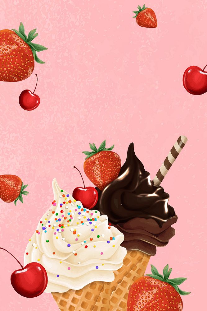 Pink ice-cream frame background, dessert illustration vector