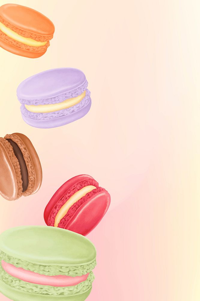 Colorful macaroons border background, dessert illustration vector