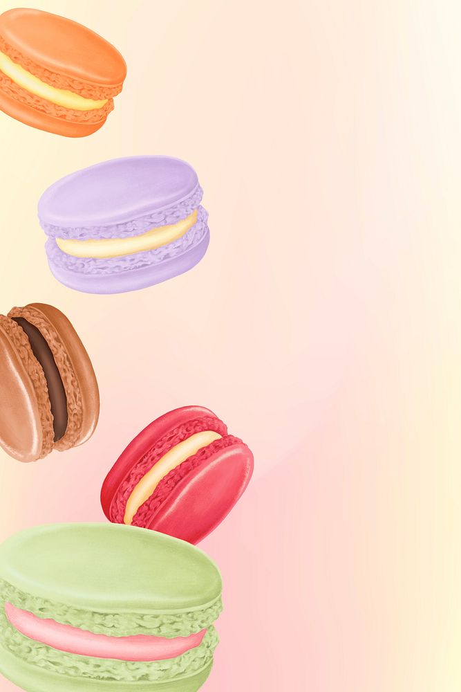 Colorful macaroons border background, dessert illustration