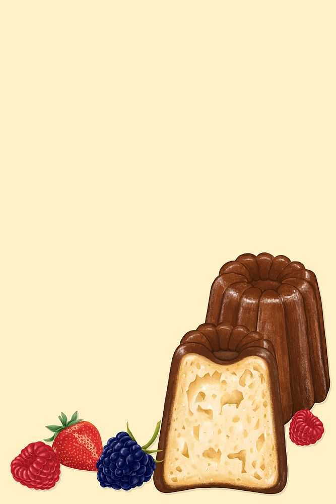 Beige canele background, French pastry border vector