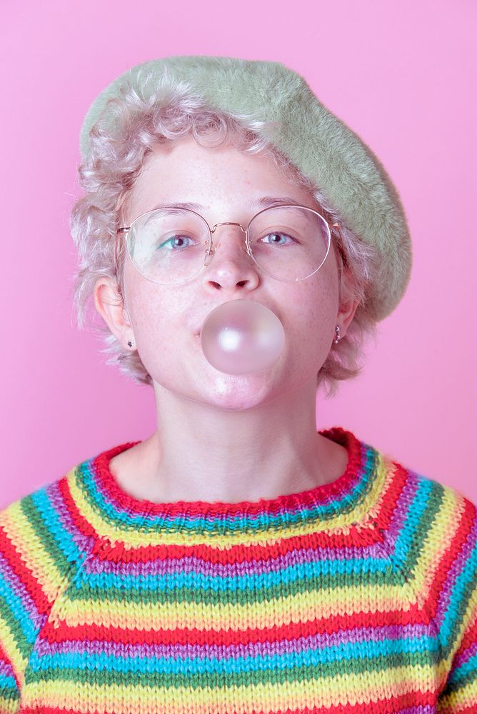 Caucasian Woman Blowing Bubble Gum Free Photo Rawpixel