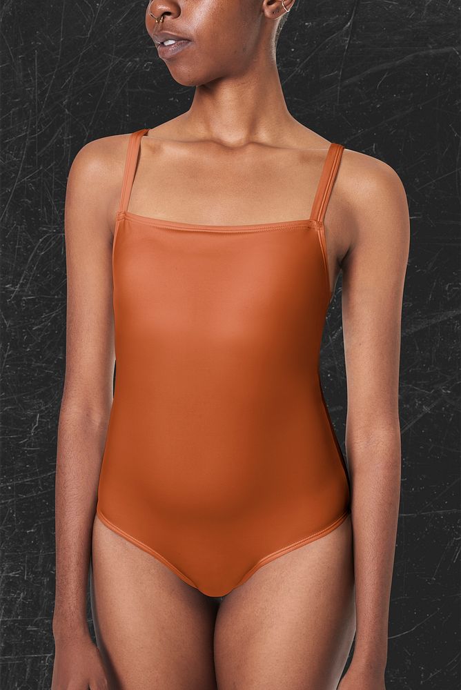 Orange bodysuit, Summer apparel with design space