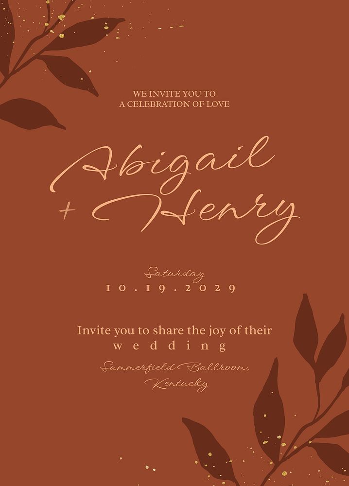 Brown wedding invitation card template, editable text vector