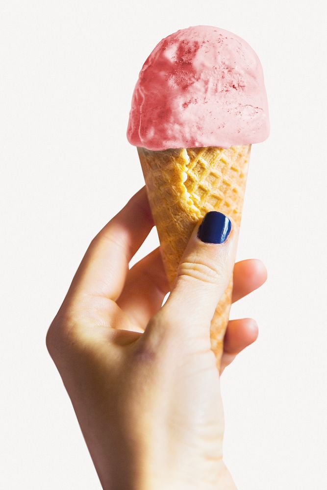 Strawberry ice-cream cone collage element, food design  psd