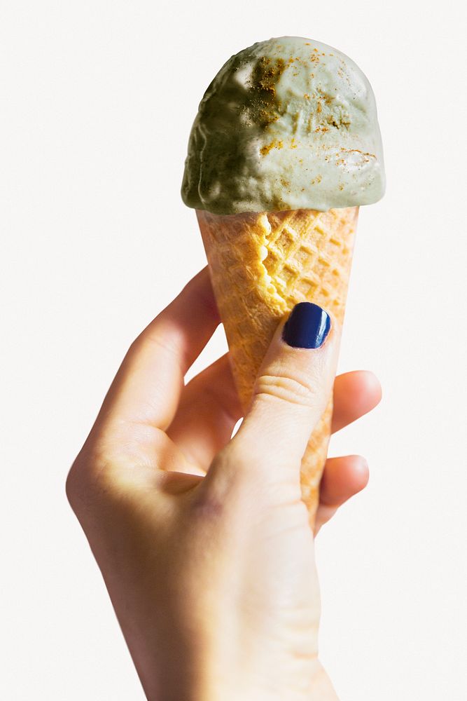 Green tea ice-cream cone, food, off white design