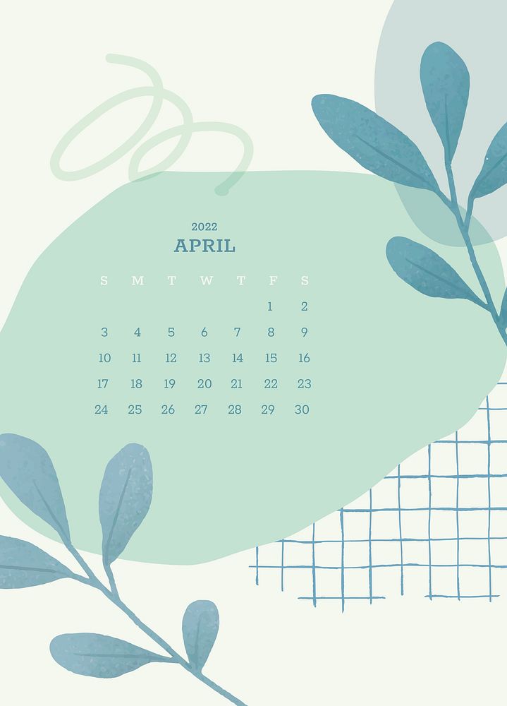 Botanical Memphis April monthly calendar editable psd