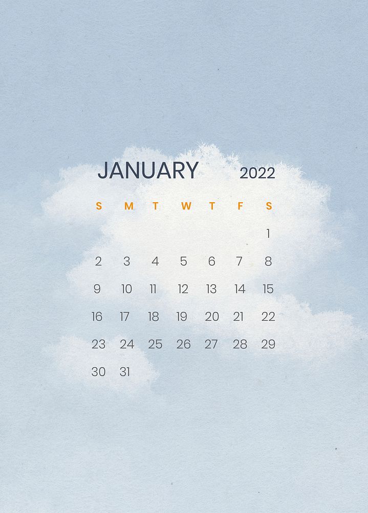 Cloud January monthly calendar editable psd template