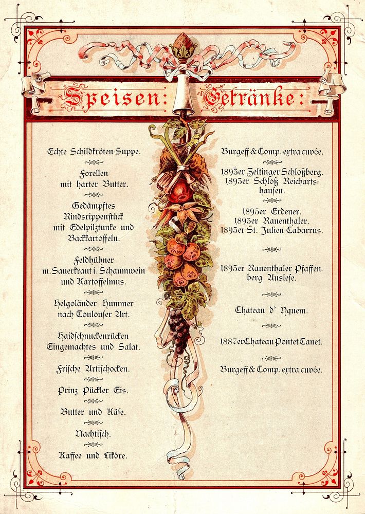 Menu card (p. 2) for the banquet in honour of the presence of German Emperor Wilhelm II and Empress Auguste Viktoria on…