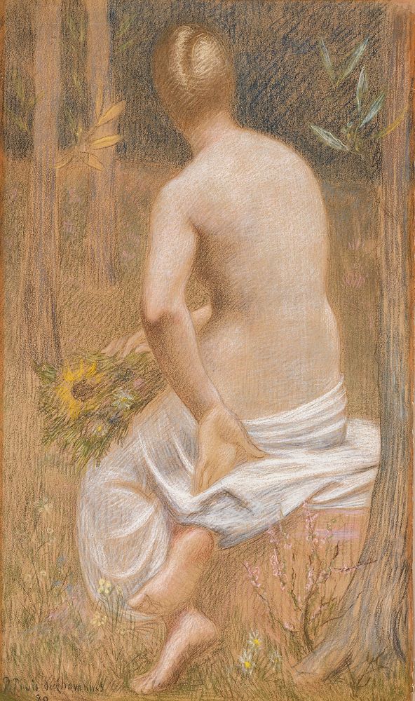 Seated Female Figure Seen from Behind (1889) painting in high resolution by Pierre Puvis de Chavannes. Original from the…