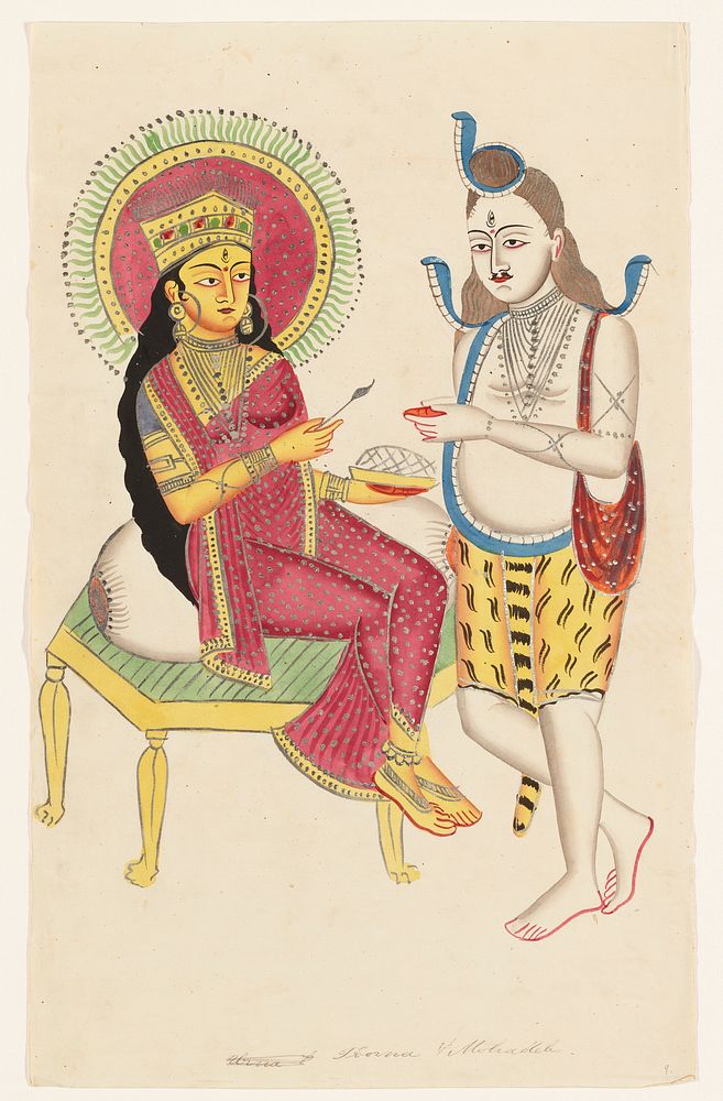 Annapurna Giving Alms to Shiva during 19th century painting in high resolution. Original from the Minneapolis Institute of…