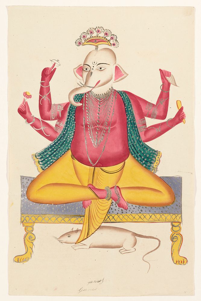 Ganesha Seated on Stool and Rat Mount during 19th century painting in high resolution. Original from the Minneapolis…
