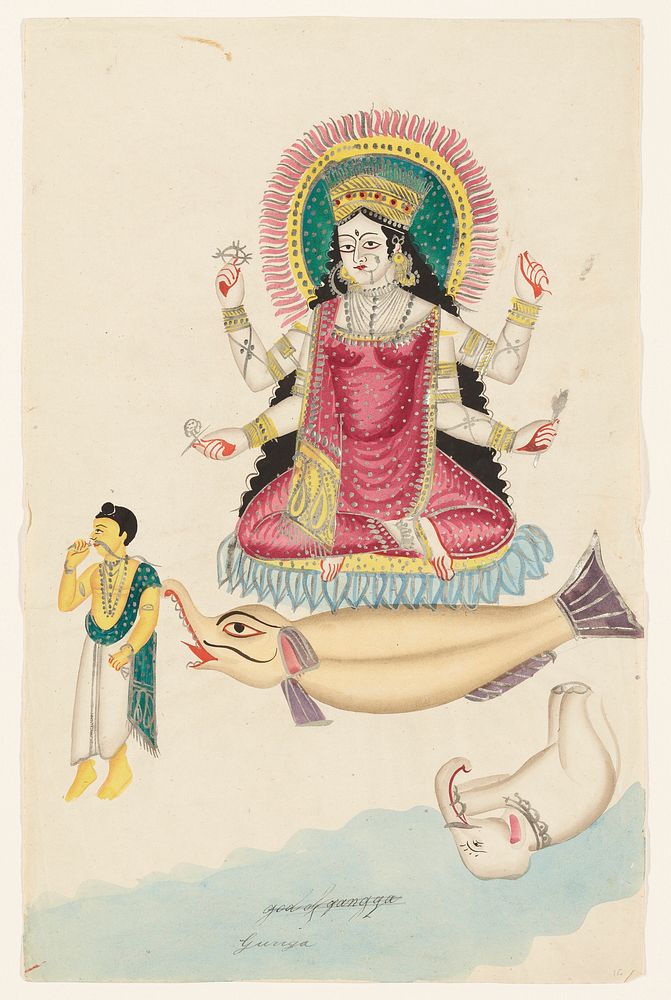 Ganga on a Crocodile during 19th century painting in high resolution. Original from the Minneapolis Institute of Art.…