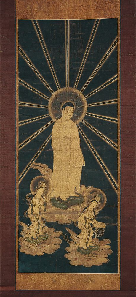 Welcoming Descent of the Amida Buddha Triad during early 14th century painting in high resolution. Original from the…