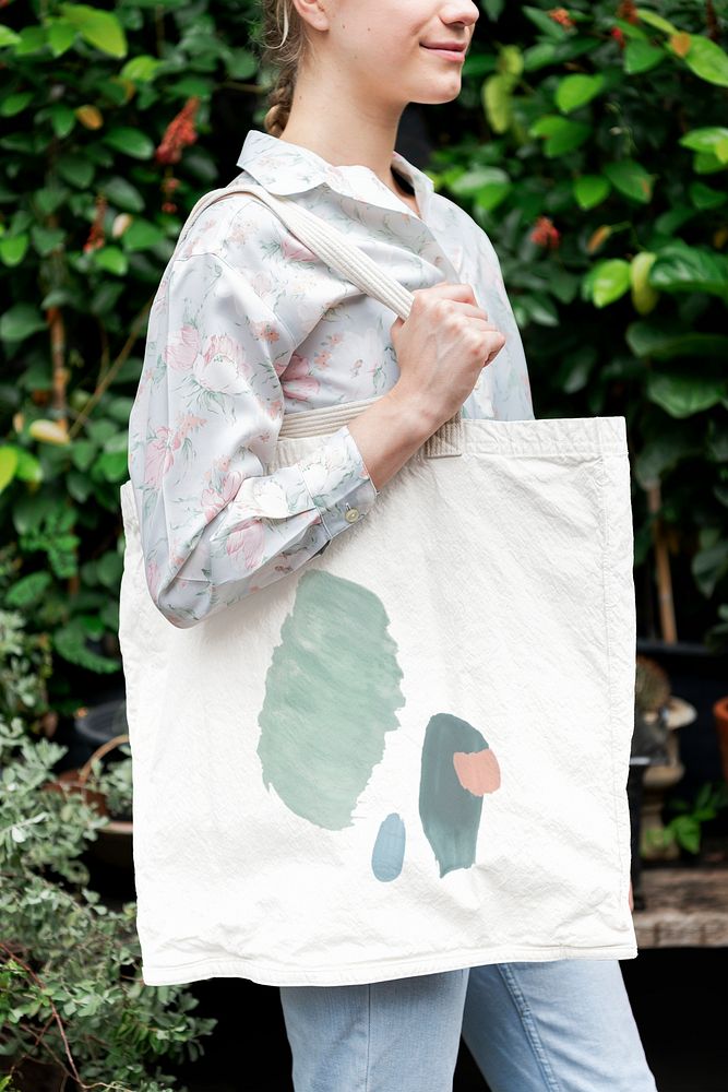 Woman with a tote bag mockup