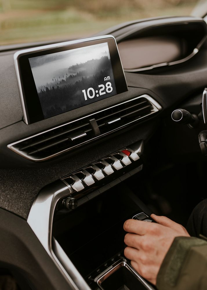 Car dashboard screen mockup, digital device psd