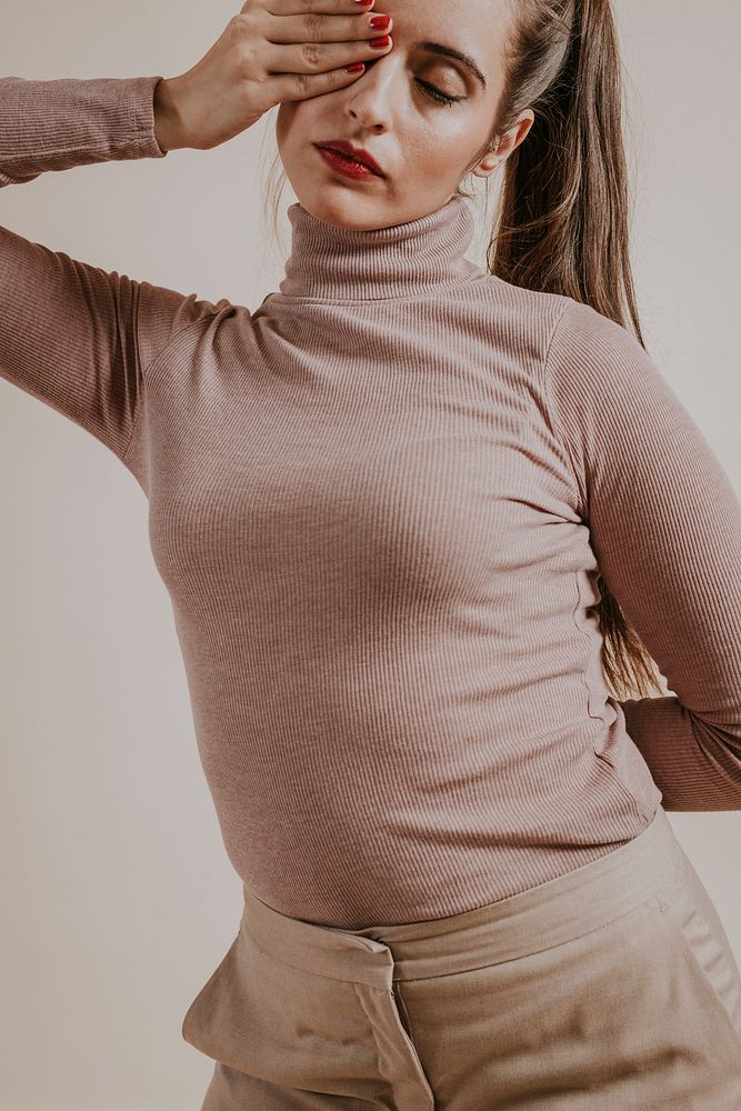 Women's beige turtleneck sweater, Winter fashion