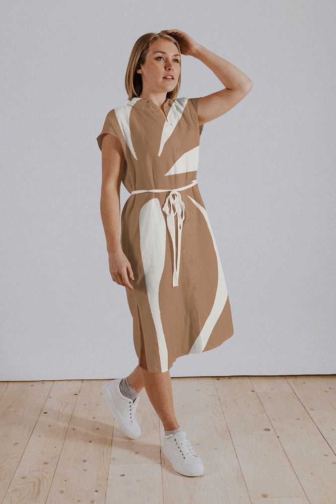 Woman wearing brown casual dress, | Premium Photo - rawpixel
