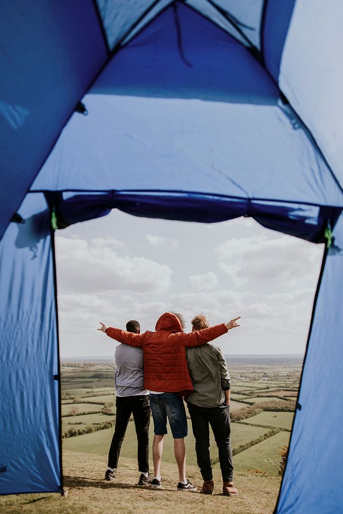 Camping tent on hill, outdoor activity photo
