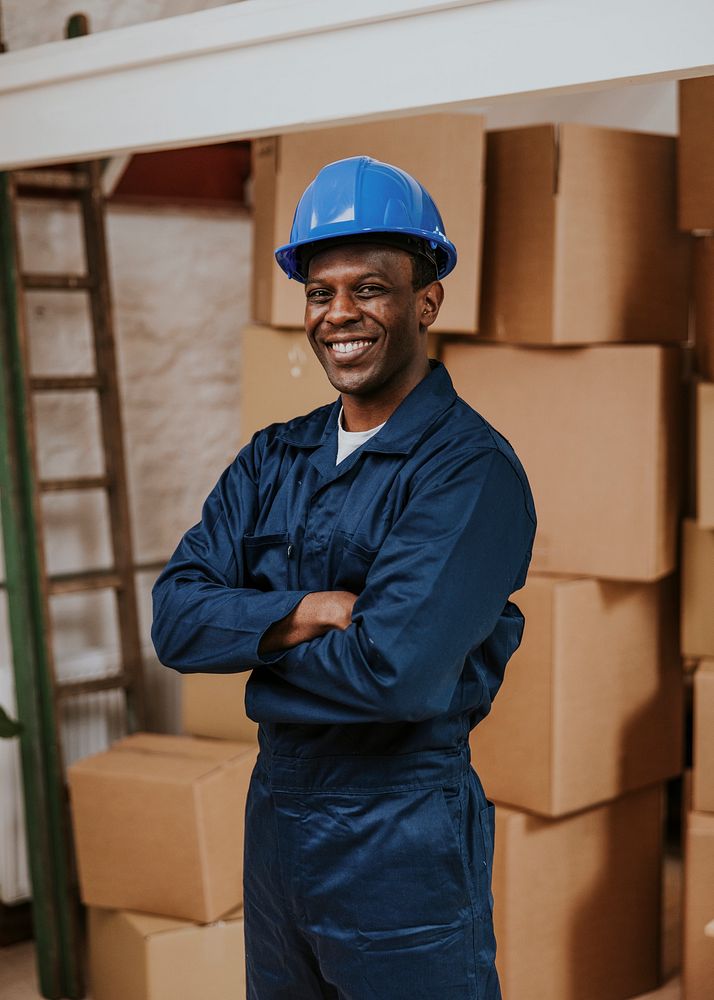 Professional moving service worker smiling