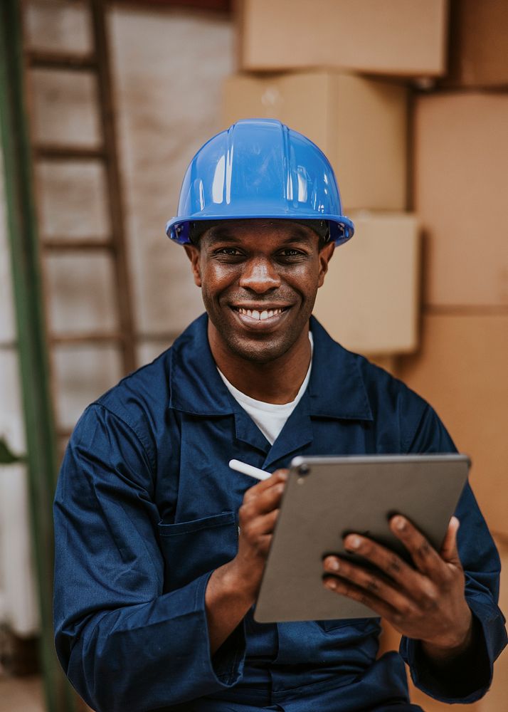 Professional moving service worker smiling