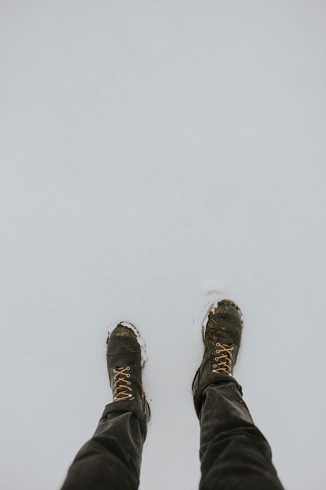 Winter aesthetic background, boots in snow