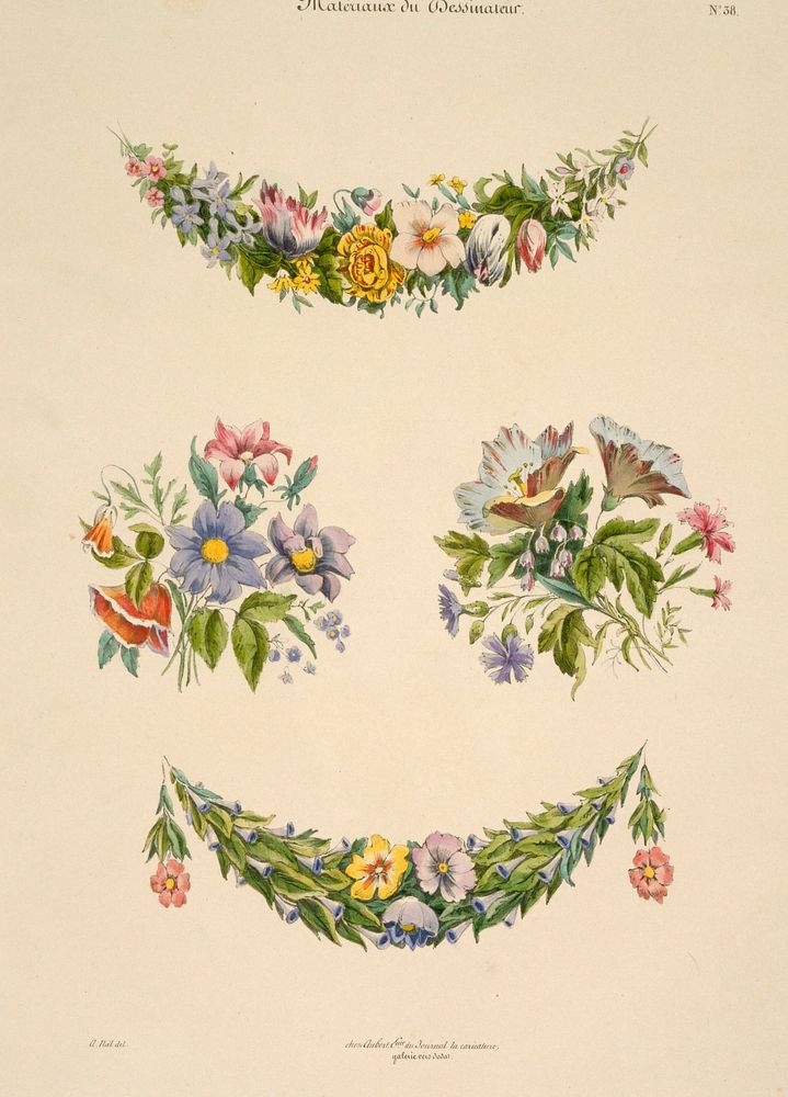 Flower Designs, from Materiaux du Dessinateur during 19th century painting in high resolution by Alphonse Noel. Original…