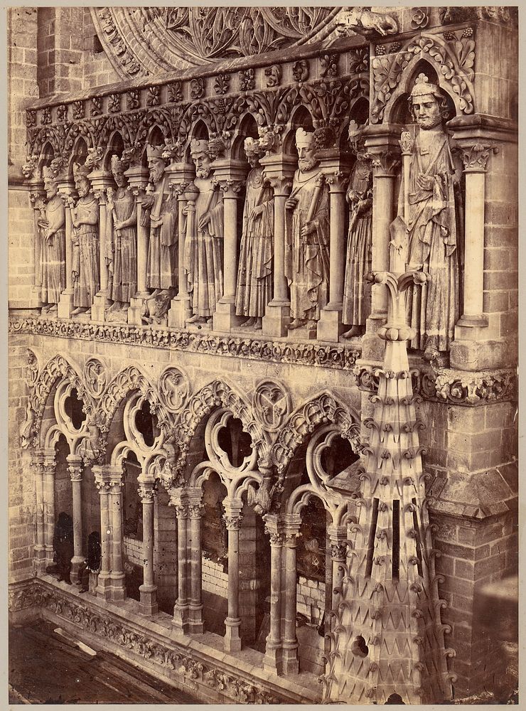 [Pointed Arches, Sculptural Saints, and Rose Window on Unidentified Cathedral]