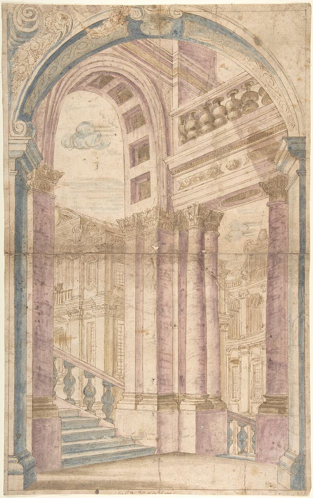 Design for a Painted Wall Decoration: Architectural Perspective Seen Through an Arch, Anonymous, Italian, Piedmontese, 18th…