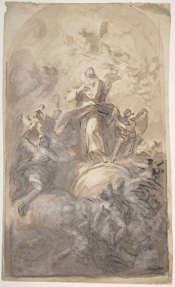 The Virgin Immaculate in Glory (recto); Sketch of a Part of a Leg and a Hand (verso) by Domenico Mondo