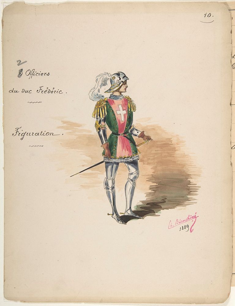 Costume Design for "Officiers du duc Frédéric" a; Descriptive Sheet of Costume Accessories [b]