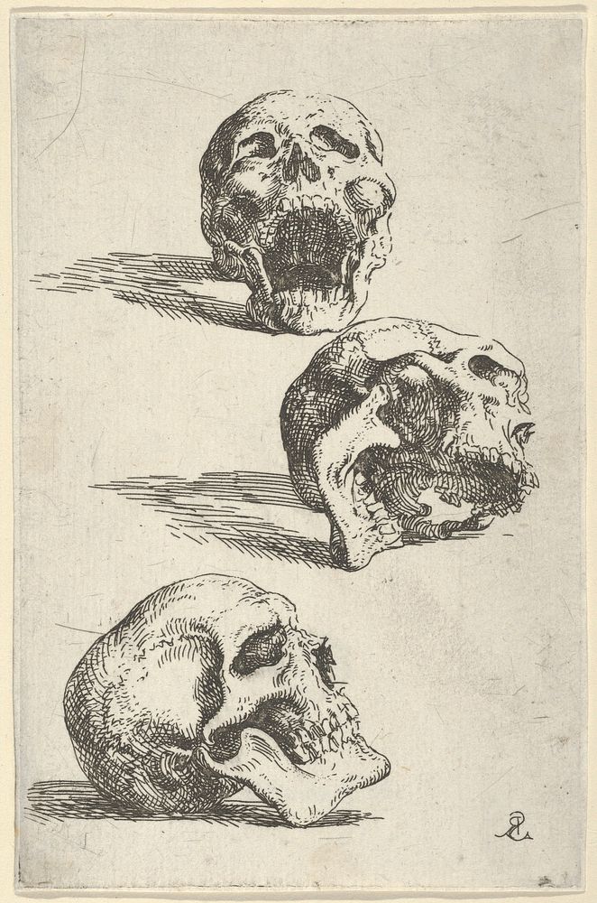 Three human skulls, study for "Democritus in Meditation"