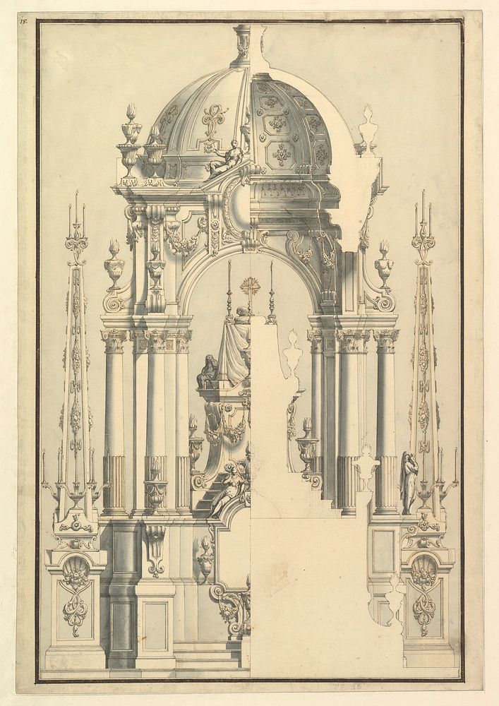 Elevation and Section of the Catafalque for Anna Cristina, Wife of Carlo Emanuele III of Savoy, Workshop of Giuseppe Galli…