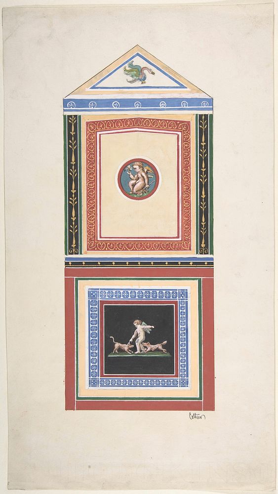 Design for Wall Decor Painted with Putti and Dogs by Jules Edmond Charles Lachaise and Eugène Pierre Gourdet