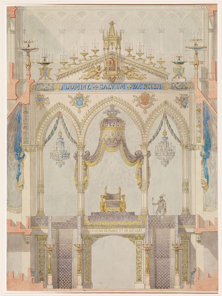 Interior Elevation of Reims Cathedral with the Rood Screen and Throne for the Coronation of King Louis XVIII