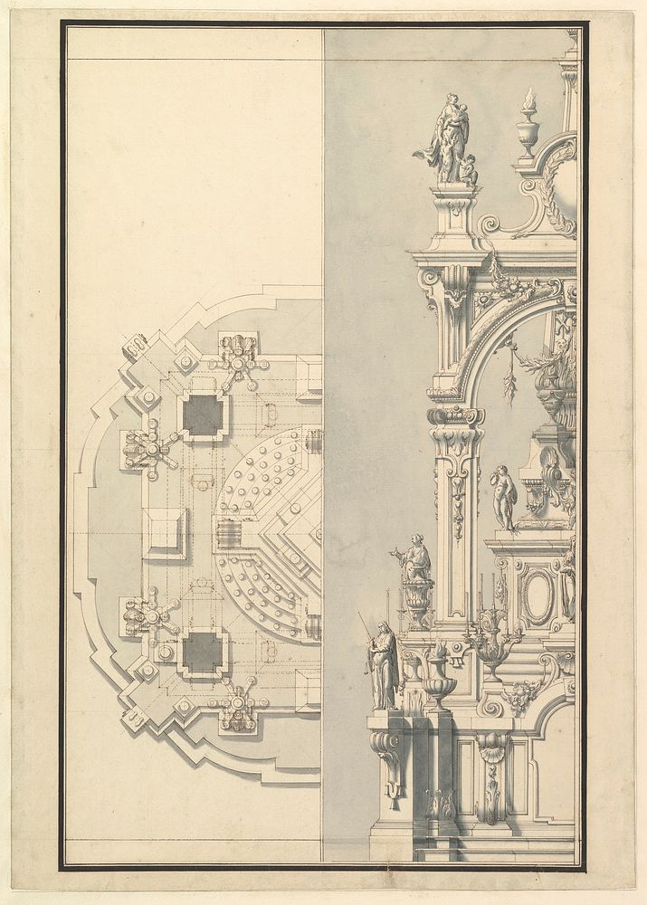 Half Plan and Half Elevation for a Catafalque for an Electress Palatine, Workshop of Giuseppe Galli Bibiena