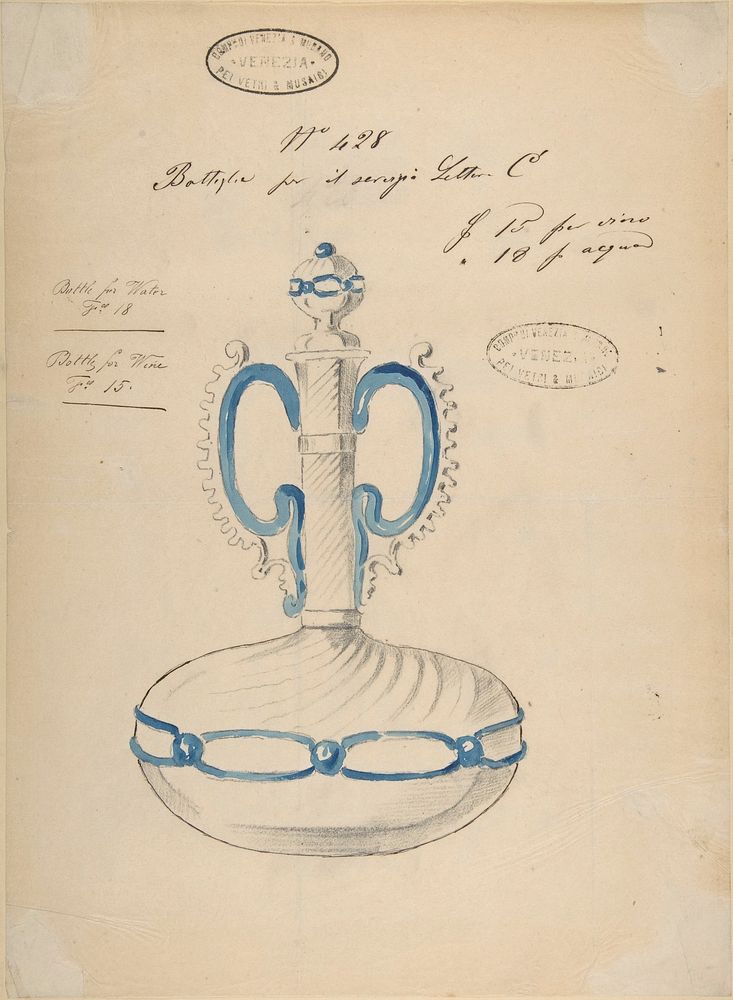 One of Twenty-Three Sheets of Drawings of Glassware (Mirrors, Chandeliers, Goblets, etc.)