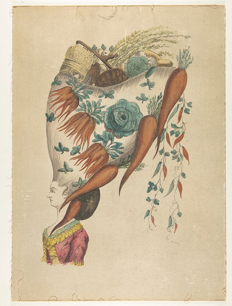 Fantastic Hairdress with Fruit and Vegetable Motif, Anonymous, French, 19th century