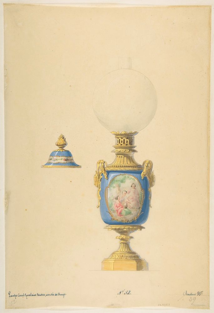 Design for an Oil Lamp and Lid, Anonymous, French, 19th century